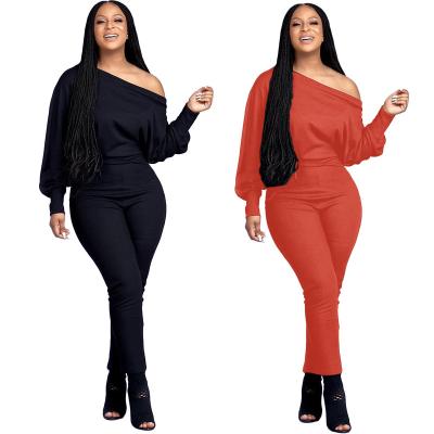 China Autumn Winter Solid Color Breathable Jumpsuit Bodycon Off Shoulder Black One Piece Set Women Clothing for sale