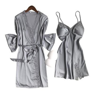 China Wholesale Women QUICK DRY Good Quality Sleepwear Pajama Sets Silk Satin Long Robe 2 Piece Pajamas Sets for sale