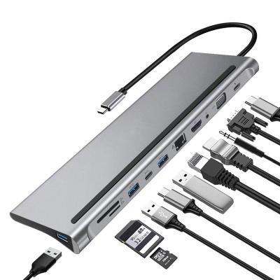 China Type-C Enabled Devices 11 Port 11 In 1 Type C HUB Adapter USB C Docking Station With 4K 30HZ USB Hub Ethernet 100W PD VGA TF/SD Audio Card 3.0 for sale