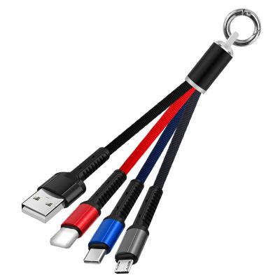 China 100 Key Chain 3-in-1 High Quality Nylon Braided Creative Gift Charging Lighting Portable Data Cable For Android USB Micro C Type for sale