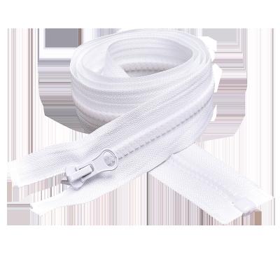 China Viable Premium No.5 White Resin Zippers With Single Puller For Sleeping Bag Clothes Pants for sale