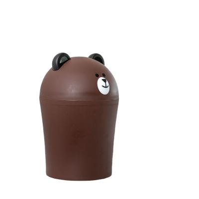 China Rolling Type Cover Trash Can With Bears Office Table Bucket Lid Waste Storage Cartoon Rolling Type Plastic Plastic Daily Lovely Yellow/Brown PP, PP for sale