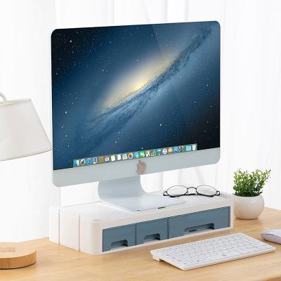 China Sustainable Multifunctional Plastic Desktop Computer Monitor Stand Riser With Storage Drawers for sale