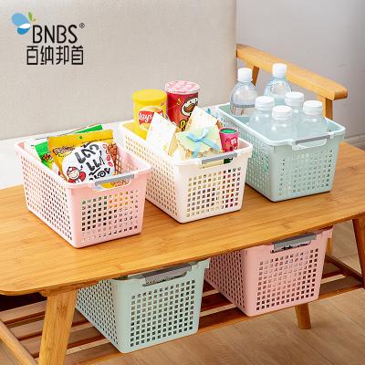 China Design Sustainable Storage Box Stackable Hollow Basket Storage Plastic With Handle White Pink Blue Sustainable Multifunction for sale