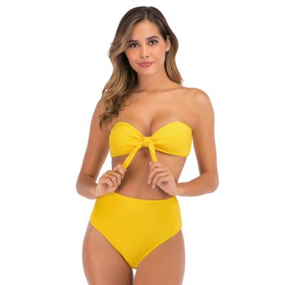 China China Supplier Women Solid Bikinis Plus Size Satin Plus Size High Waisted Swimsuit For Ladies for sale