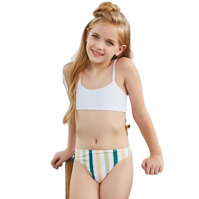 China Plus Size Cute Bikini Fast Shipping White Stripe Swimsuits For Kids Girl for sale