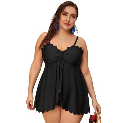 China Chinese Plus Size Factory Price Plus Size Black Ruffle Edged Swimwear For Women for sale