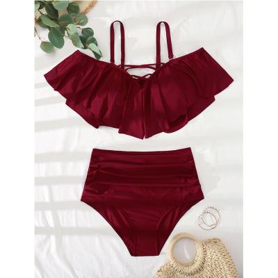 China Plus Size China Manufacturer Plus Size Swimwear Tops Two Piece Solid Bikini For Fat Women for sale