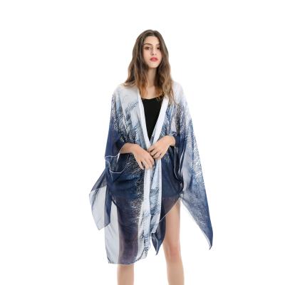 China New Style Solid Color Swimsuit Jacket Light Chiffon Bikini Cardigan QUICK DRY Ethnic Printed Cover Up for sale