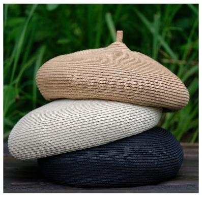 China New Character Beret Women's Spring/Artist Hat 2019 Summer Straw Beret Vintage Art Solid Color for sale