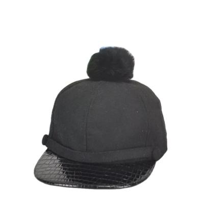 China breathable & waterproof breathable & Good quality hip-hop snapback leather brim woolen leather warm black warm black blank baseball cap with pompom for sale