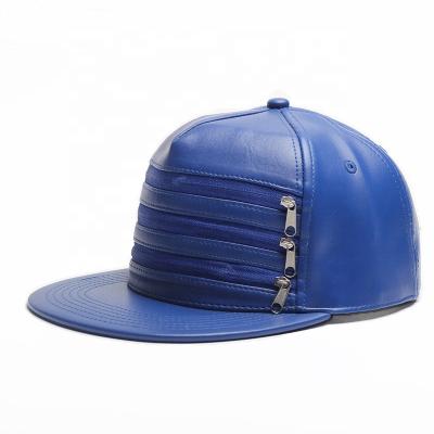 China breathable & waterproof breathable & Wholesale Custom Flat Unique Design Waterproof Zipper Hats PU Logo Hiphop Leather Hat for sale