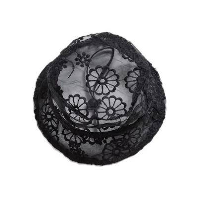 China High Quality Picture Hollow Out Travel Summer Summer Mesh Soft Flowers Lace Up Embroidery Kids Sun Visor Bucket Hat for sale