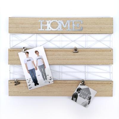 China Decorative MDF+IRON Wire Wall Mesh Display Panel Iron Rack Picture Clip for sale