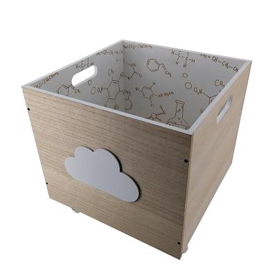 China Eco - Friendly Kids Wooden Toy Storage Box Sustainable With 4 Wheels for sale