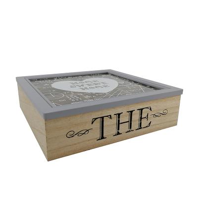 China Wholesale handmade exquisite wooden 9 grid tea box with iron glass cover for sale