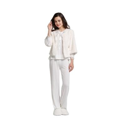 China QUICK DRY High Quality 3 Pieces Set Homewear Sleep Home Pajamas For Women Pure White Soft Fabric OEM Spring for sale