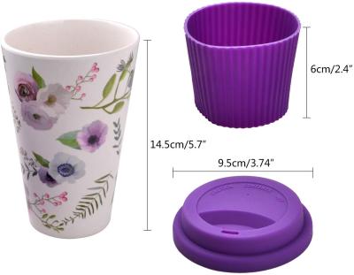 China Best-selling Sustainable Fiber Bamboo Milk Tea Coffee Mug With Silicone Sleeve And Lid for sale