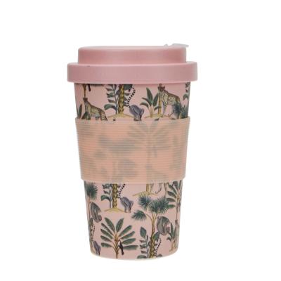 China 12oz 350ml BPA Free Sustainable Degradable Fiber Bamboo Coffee Mug With Lid And Sleeve for sale