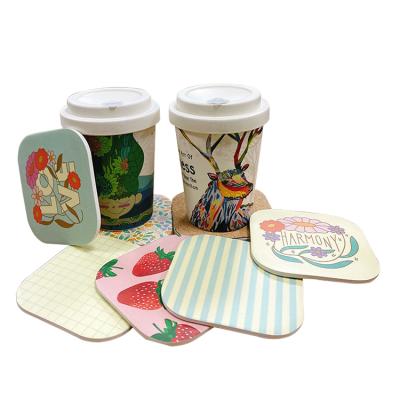 China Sustainable Bamboo Fiber Customized Drink Reminder Cup Mat Table Protector Insulation Cup Mat for sale