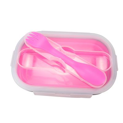 China Portable 800ml Silicone Microwavable Collapsible Bento Boxes with Fork for Kids and Adults, Eco-Friendly Leakproof for Workers for Travel for sale