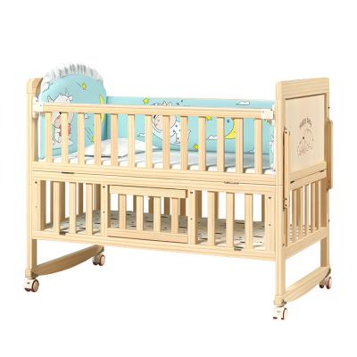 China Unpainted Modern Crib Multifunctional Baby Crib Solid Wood Newborn Infant Kid Quilting Big Bed Shaker Cradle for sale