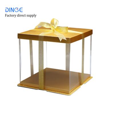 China Recycled Materials Wedding Gold Custom Cake Box With Window Lid Clear Handle Large Plastic Packaging Wholesale For Cake Boxes for sale