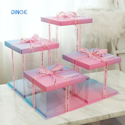 China Wholesale Custom Large Transparent Clear Cake Boxes Plastic Recycled Materials Wedding Cake Boxes With Window Handle Lid Boxes For Cakes for sale