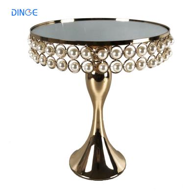 China 2 tier high standable pearl wedding luxury gold metal birthday cake base stand set for cup cakes for sale