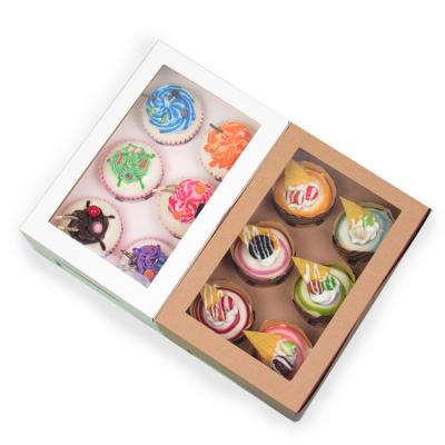 China Disposable In Stock PVC Baked Baking Paper Art Cupcake Wrapping Paper Window Cup Cake Muffin Box Transparent Pastry Box Packaging Box for sale