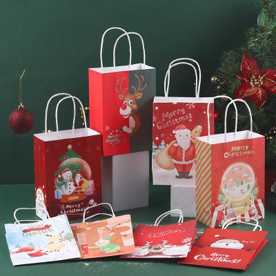 China RTS Whosale Recyclable Christmas Bags Kraft Paper Gift Bag For Xmas Decorative Party Gift Colorful Paper Shopping Bags With Twisted Handle for sale