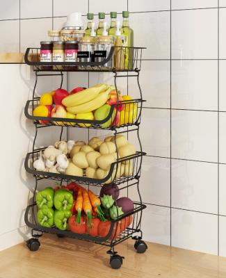 China Removable Folding Kitchen Kitchen Vegetable and Fruit Storage Rack Floor Cart Storage Rack Household Vegetable and Fruit Sundry Storage for sale