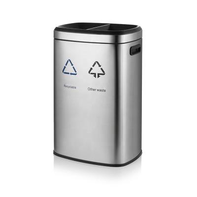 China Stainless Steel Sustainable Hands Free Trash Can 3 Compartment Recycling Kitchen Step Waste for sale