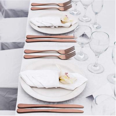 China Sustainable Gold Plated Stainless Steel Flatware Set Copper Silverware Set Copper Color Cutlery Sets for sale