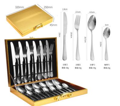 China Sustainable 304 Stainless Steel Dinnerware 24 Piece Western Steak Knives, Fork And Spoon Gift Box Dinnerware Set for sale