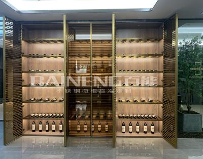 China Luxury Hotel / Home / Restaurant Modern Tawny Glass Stainless Steel Wine Cabinet for sale