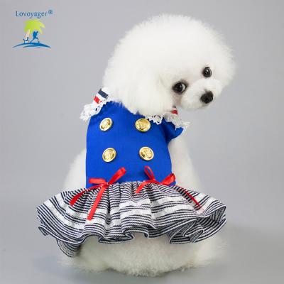 China Lovoyager Marine Style Skirt Cotton Sweet Dog Dress Military Sustainable Pet Clothes For Small Dog for sale