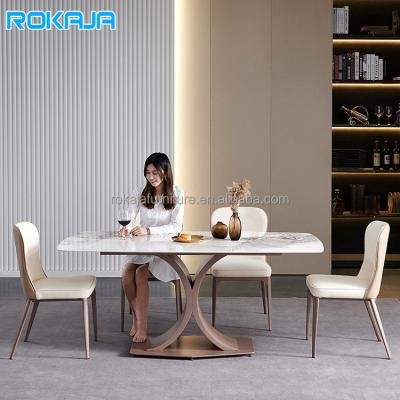 China New Design Dining Table (Other) Dining Set Rock Slabs Dining Table Luxury Titanium Stainless Steel Legs Adjustable Set With 6 8 Chairs for sale