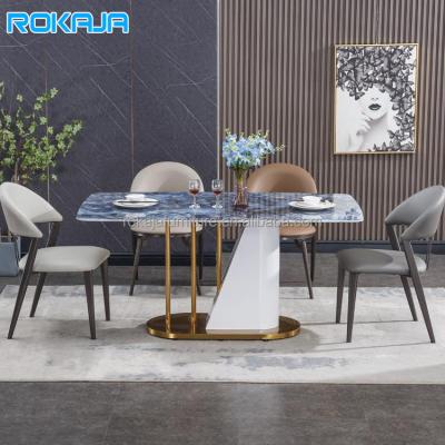 China (Other)Adjustable Modern Sintered Stone Dining Table Sets Gold Legs Minimalist Design Dinner Tables Easy Clean Dining Table Room Furniture for sale