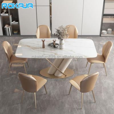 China Home Luxury Table and Chair Combination (Other) Designer Dining Room Furniture Marble Dining Table Modern Wholesale Adjustable Dish Dining Table for sale