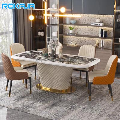 China Rectangle or Circle Leather Leg Modern Dining Room Furniture (Others) Marble Slate Top Dining Table Chairs Adjustable Classic Dining Table Set for sale