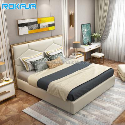 China (Size) King Size Bed Leather Adjustable Modern Minimalist Headboard Sponge Filled Upholstered Bed Hotel Family Bedroom Princess Bed for sale