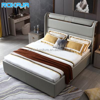 China (Size)Adjustable Romantic Bedroom Queen Size Upholstered Gold Leather Dorm Home Dormitory Design Double Bed Stainless Steel Single Bed for sale