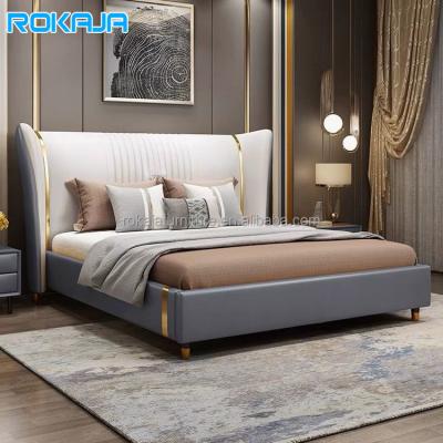 China (Size)Adjustable High Quality Bedroom Furniture Set Bed Stainless Steel Double Bed Apartment Dorm Room Queen Size Leather Design Upholstered Bed for sale