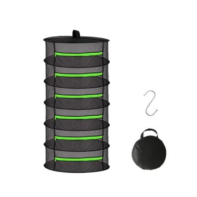 China Easily Assembled Factory Ready to Ship 6 Layers Collapsible Round Mesh Black Dry Net Hanging Herb Drying Rack with Greenn Zippers for sale