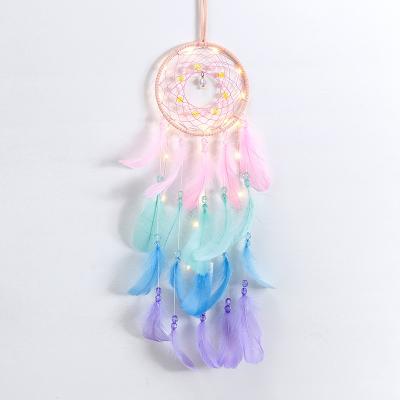 China Valentine's Day Bohemian Indian Handmade Gift Birthday Car Ornament Dream Feather LED Catcher for sale