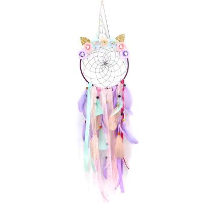 China Hot Selling Minimalist Statistical Institute Unicorn Dream Catcher With Lights For Soft Kids Girls Bedroom Wall Decoration for sale