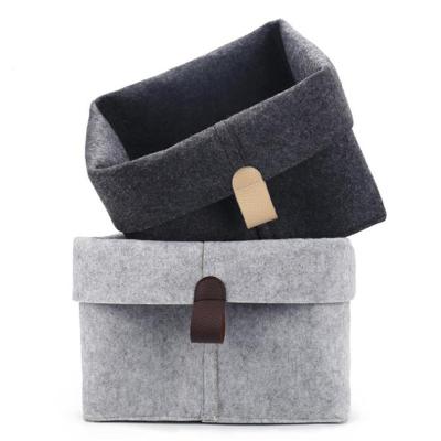 China Wholesale Casual Foldable Felt Storage Basket With Leather Hook for sale