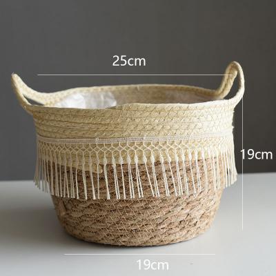 China Rustic Natural Vegetable Plankton Woven Plant Basket With Handle for sale