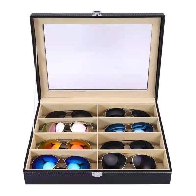 China Recyclable PU Heat Seal Household Leather Jewelry Packaging 8 Layer Recyclable Stain Leather Watch Glasses Storage Case for sale